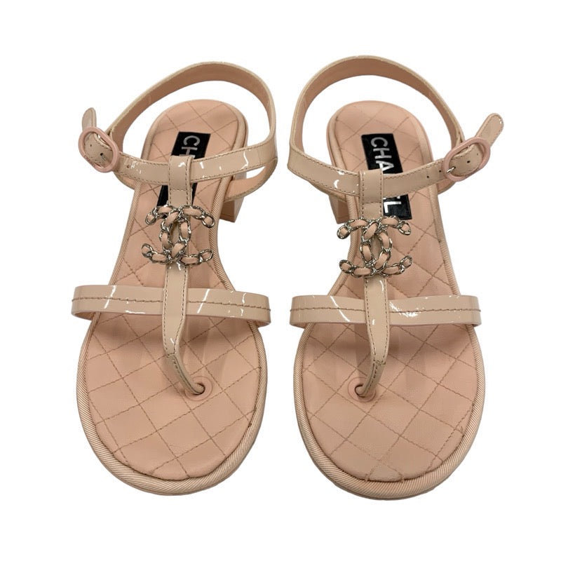 シャネル CHANEL サンダル 靴 シューズ パテント レザー ピンク ココマーク マトラッセ トングサンダル