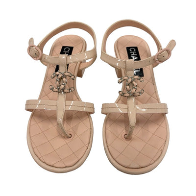 シャネル CHANEL サンダル 靴 シューズ パテント レザー ピンク ココマーク マトラッセ トングサンダル