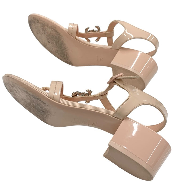 シャネル CHANEL サンダル 靴 シューズ パテント レザー ピンク ココマーク マトラッセ トングサンダル