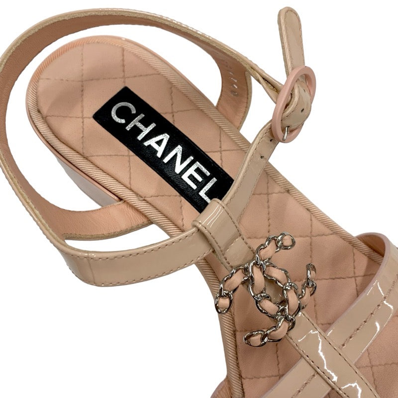 シャネル CHANEL サンダル 靴 シューズ パテント レザー ピンク ココマーク マトラッセ トングサンダル