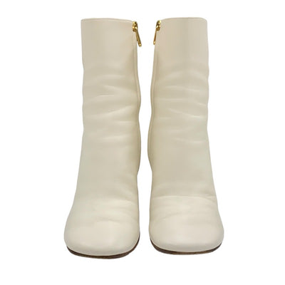 FENDI First Boots Short Boots Shoes Leather Ivory Gold Metal Heel