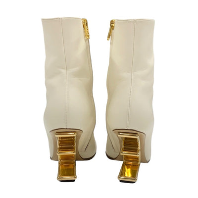 FENDI First Boots Short Boots Shoes Leather Ivory Gold Metal Heel