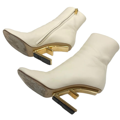 FENDI First Boots Short Boots Shoes Leather Ivory Gold Metal Heel