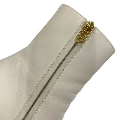 FENDI First Boots Short Boots Shoes Leather Ivory Gold Metal Heel