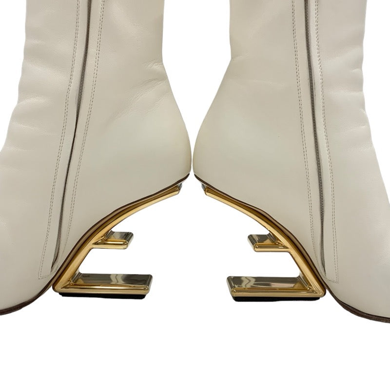 FENDI First Boots Short Boots Shoes Leather Ivory Gold Metal Heel