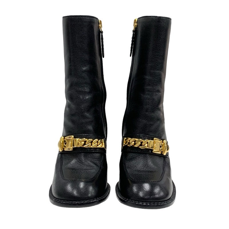 Gucci Boots, Short Boots, Shoes, Leather, Black, Black, Gold, Chain Belt