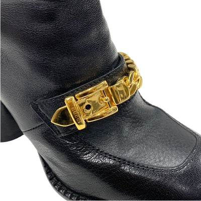 Gucci Boots, Short Boots, Shoes, Leather, Black, Black, Gold, Chain Belt