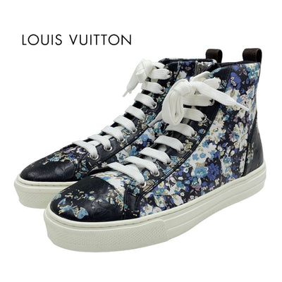 ルイヴィトン LOUIS VUITTON ステラーライン スニーカー 靴 シューズ レザー ブラック ホワイト ブルー系 未使用 ハイカットスニーカー フラワー モノグラム 花柄