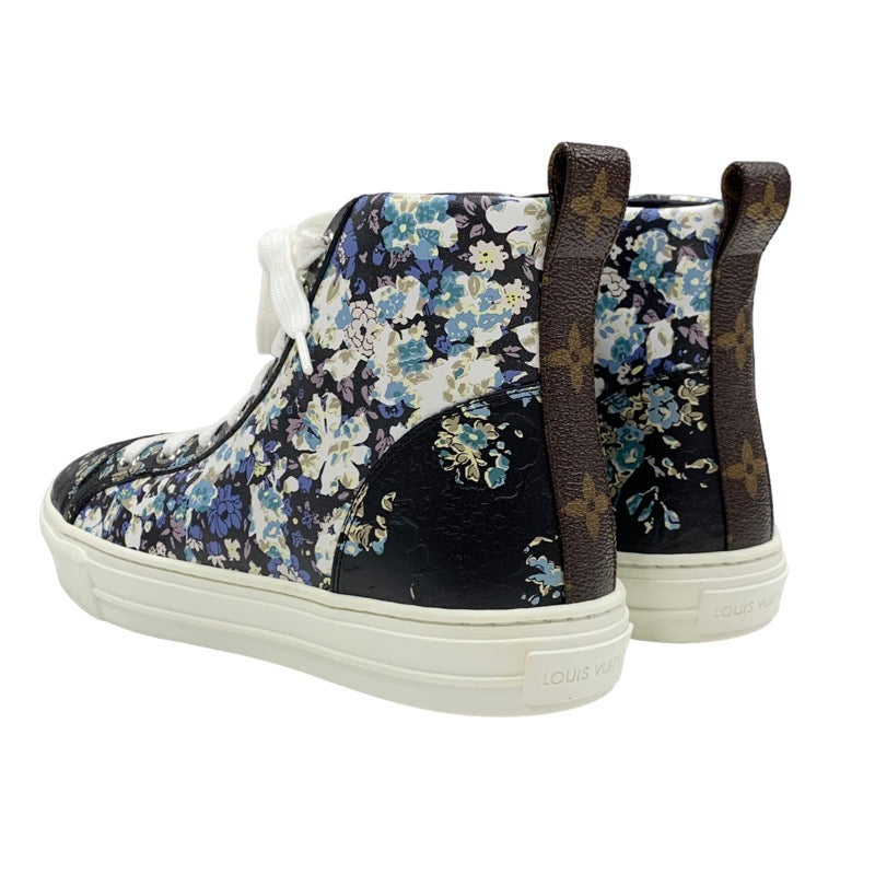 ルイヴィトン LOUIS VUITTON ステラーライン スニーカー 靴 シューズ レザー ブラック ホワイト ブルー系 未使用 ハイカットスニーカー フラワー モノグラム 花柄