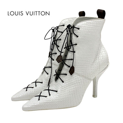 Louis Vuitton Monogram Boots Short Boots Shoes Leather White White Unused Ankle Boots Lace-up Python