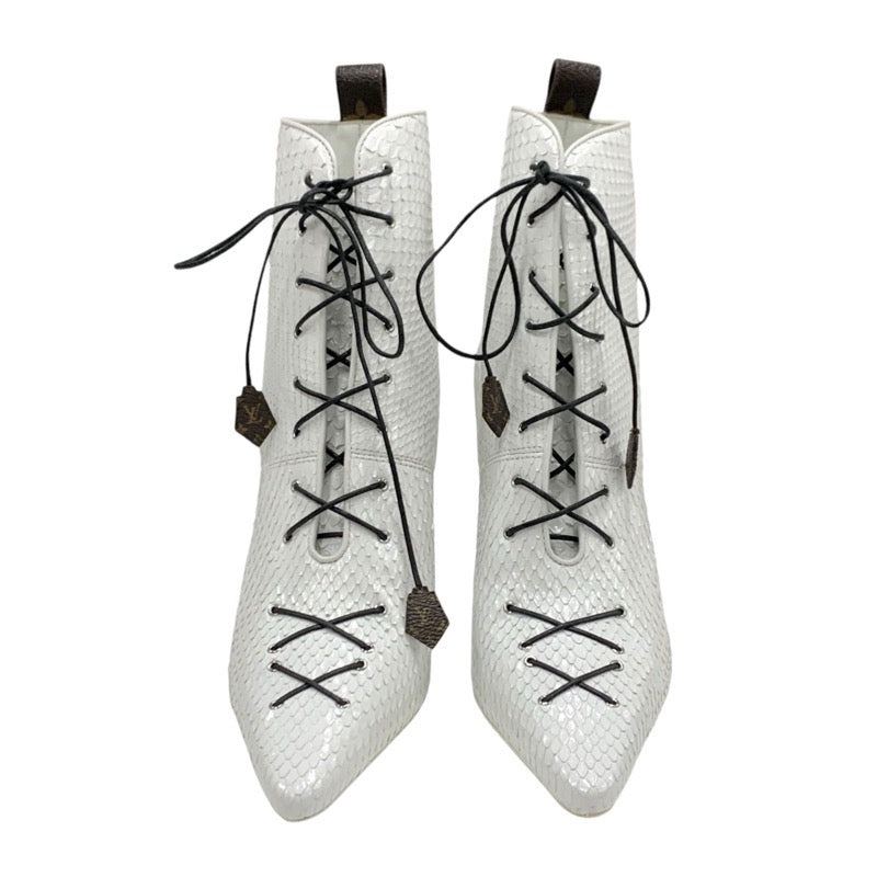 Louis Vuitton Monogram Boots Short Boots Shoes Leather White White Unused Ankle Boots Lace-up Python
