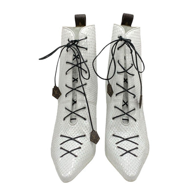 Louis Vuitton Monogram Boots Short Boots Shoes Leather White White Unused Ankle Boots Lace-up Python