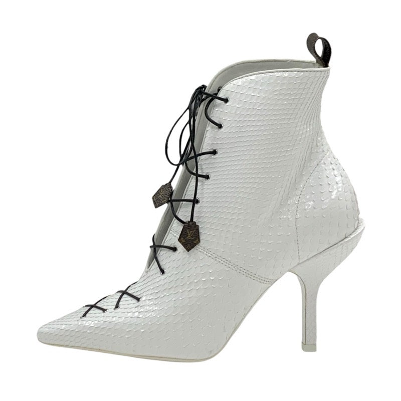 Louis Vuitton Monogram Boots Short Boots Shoes Leather White White Unused Ankle Boots Lace-up Python