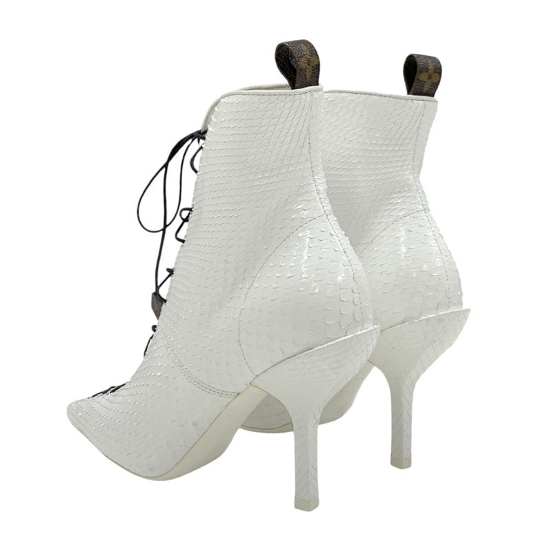 Louis Vuitton Monogram Boots Short Boots Shoes Leather White White Unused Ankle Boots Lace-up Python