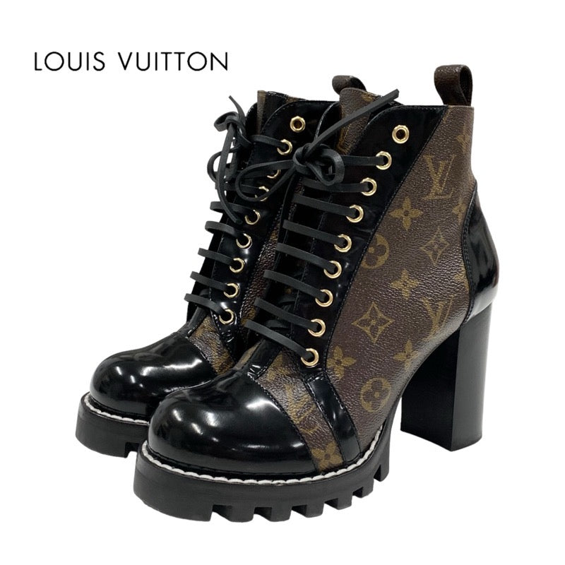 Louis Vuitton Star Trail Line Monogram Boots Short Boots Shoes Leather Brown Black Ankle Boots Lace-up