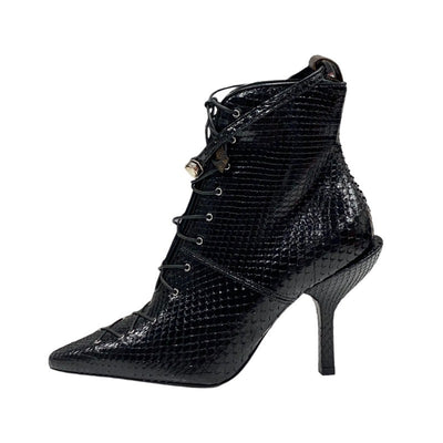 Louis Vuitton Monogram Boots Short Boots Shoes Leather Black Brown Black Unused Ankle Boots Lace-up Python