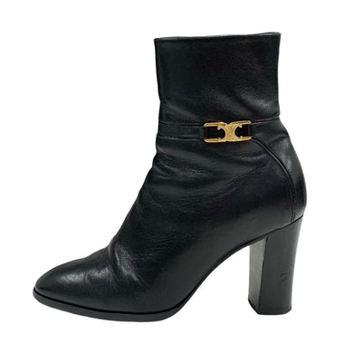 CELINE boots, short boots, shoes, leather, black, gold, triomphe