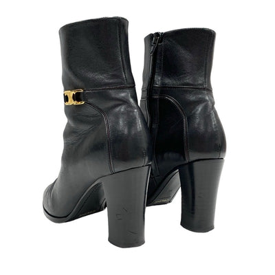 CELINE boots, short boots, shoes, leather, black, gold, triomphe