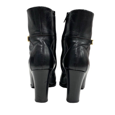 CELINE boots, short boots, shoes, leather, black, gold, triomphe