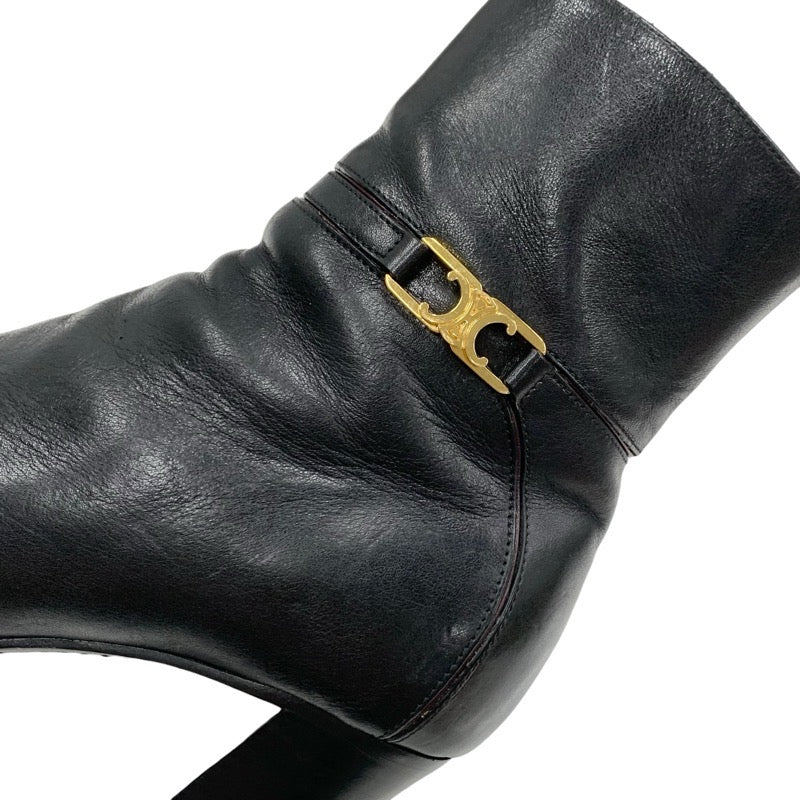 CELINE boots, short boots, shoes, leather, black, gold, triomphe