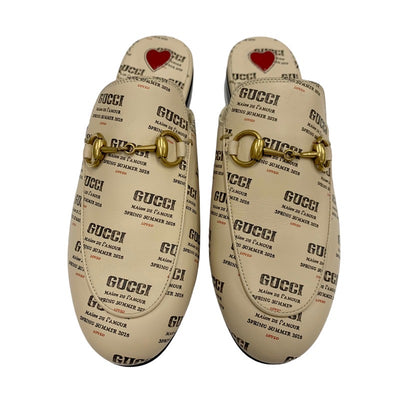 グッチ GUCCI プリンスタウン フラットシューズ 靴 シューズ レザー ベージュ レッド ゴールド 未使用 ミュール スリッパサンダル ロゴ ホースビット