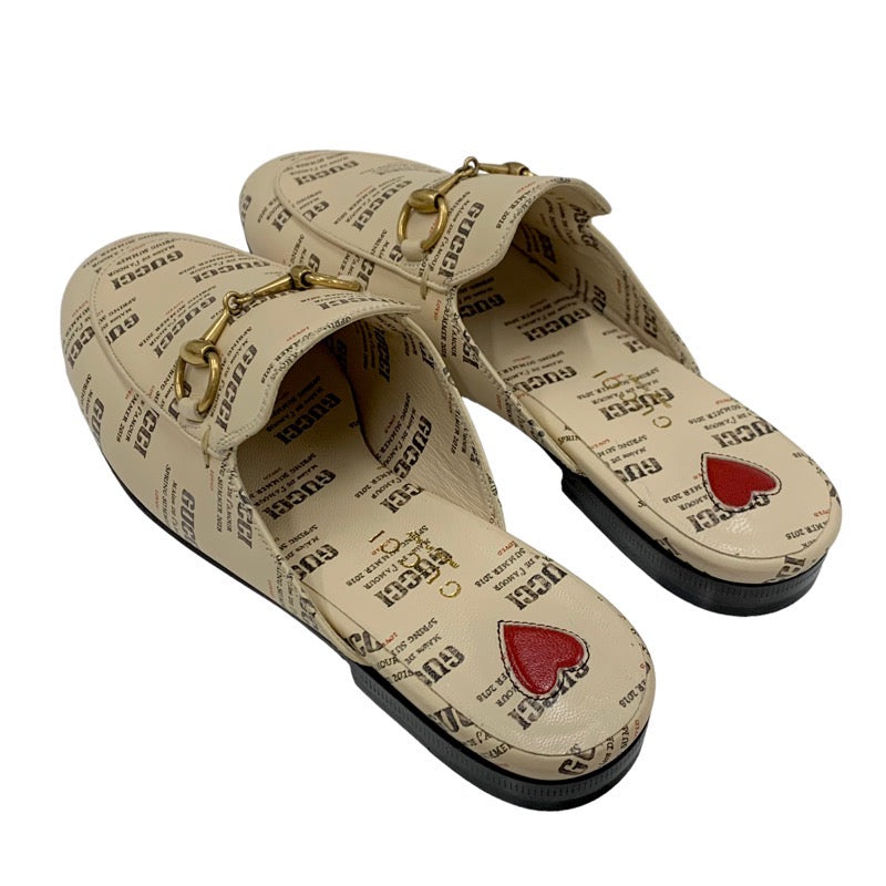 グッチ GUCCI プリンスタウン フラットシューズ 靴 シューズ レザー ベージュ レッド ゴールド 未使用 ミュール スリッパサンダル ロゴ ホースビット