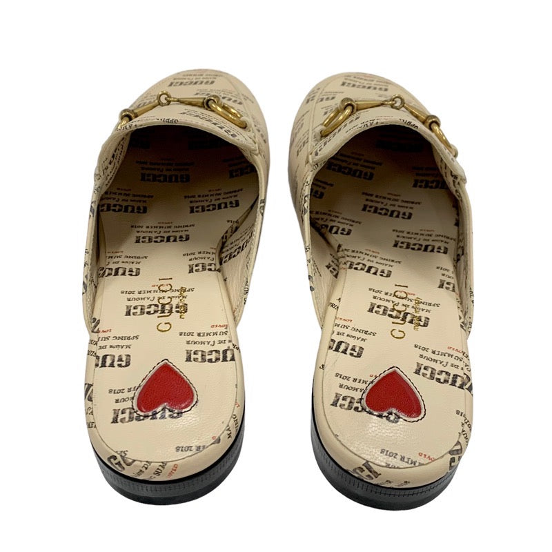 グッチ GUCCI プリンスタウン フラットシューズ 靴 シューズ レザー ベージュ レッド ゴールド 未使用 ミュール スリッパサンダル ロゴ ホースビット