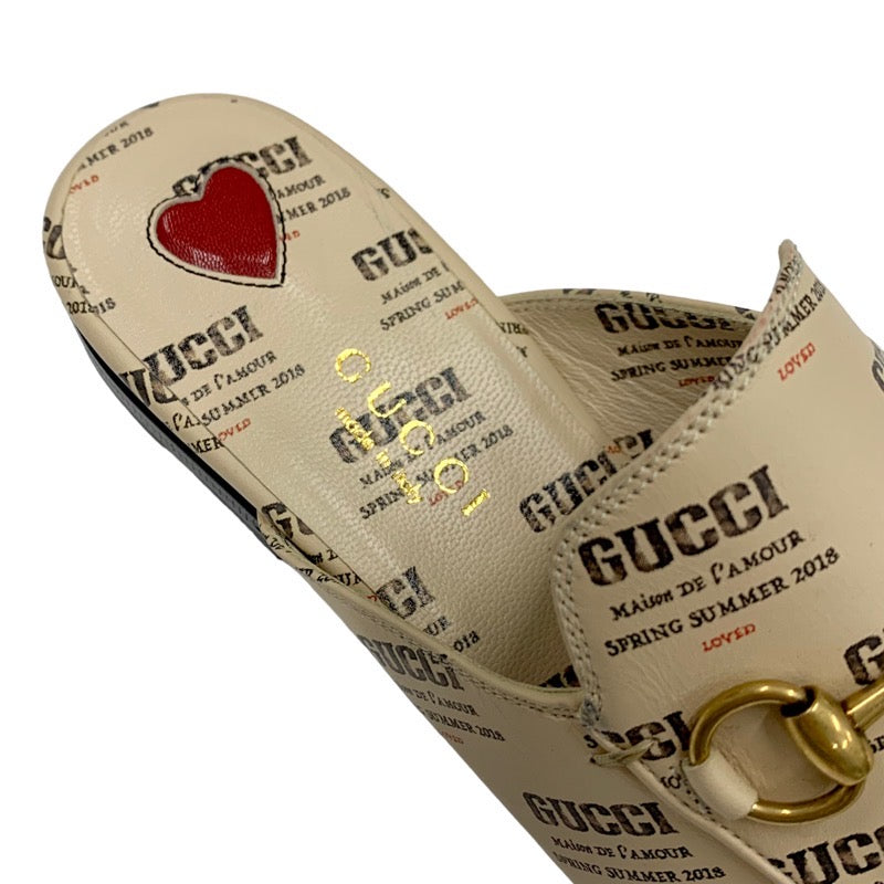 グッチ GUCCI プリンスタウン フラットシューズ 靴 シューズ レザー ベージュ レッド ゴールド 未使用 ミュール スリッパサンダル ロゴ ホースビット