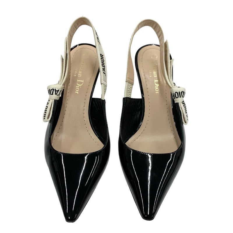 Christian Dior CHRISTIAN DIOR JADIOR Pumps Shoes Patent Black White Black Sandals Slingback Logo Embroidered