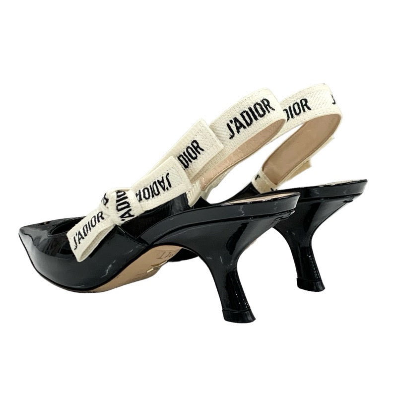 Christian Dior CHRISTIAN DIOR JADIOR Pumps Shoes Patent Black White Black Sandals Slingback Logo Embroidered