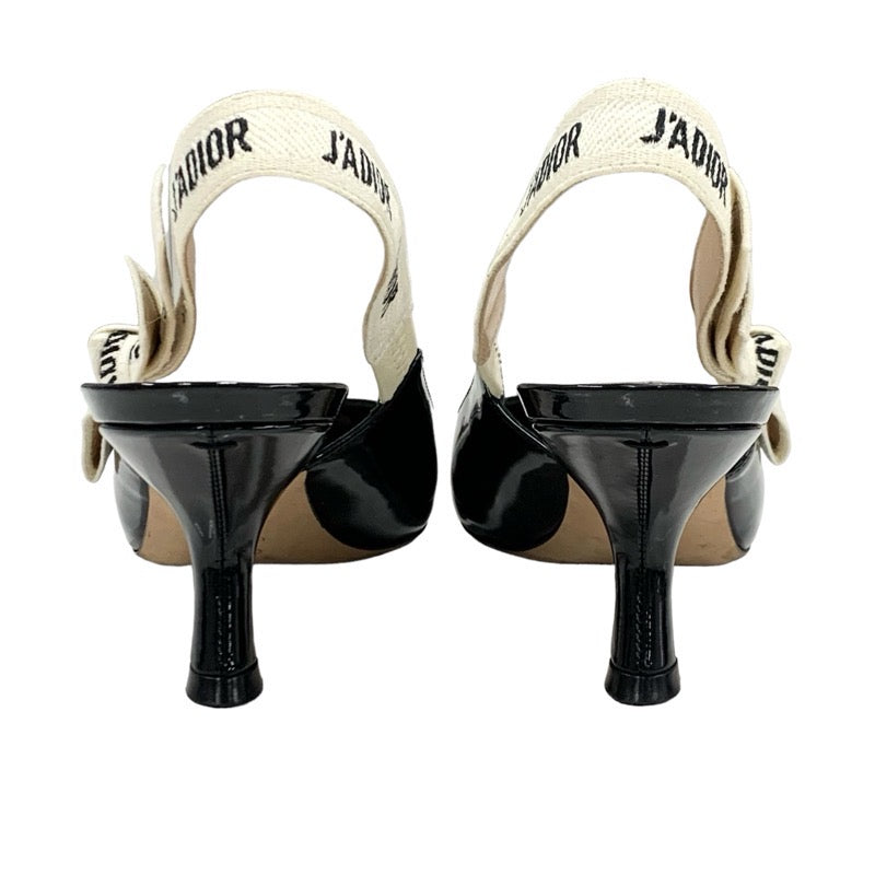 Christian Dior CHRISTIAN DIOR JADIOR Pumps Shoes Patent Black White Black Sandals Slingback Logo Embroidered