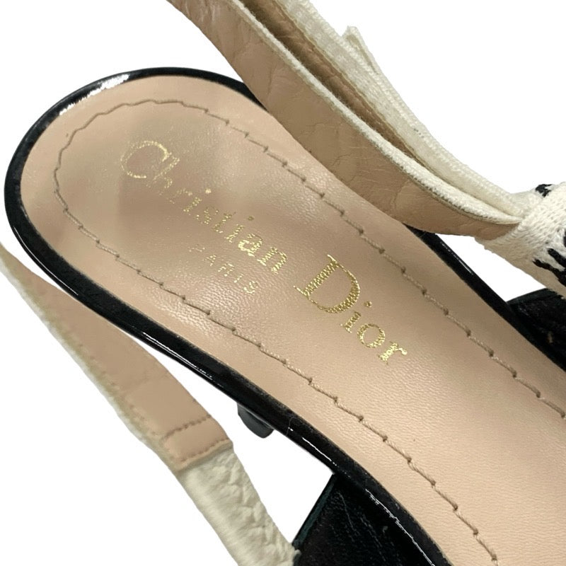 Christian Dior CHRISTIAN DIOR JADIOR Pumps Shoes Patent Black White Black Sandals Slingback Logo Embroidered