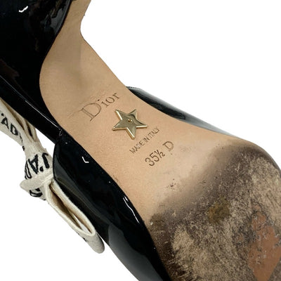 Christian Dior CHRISTIAN DIOR JADIOR Pumps Shoes Patent Black White Black Sandals Slingback Logo Embroidered