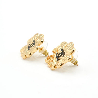 Chanel Earrings Gold Black Coco Mark Clover
