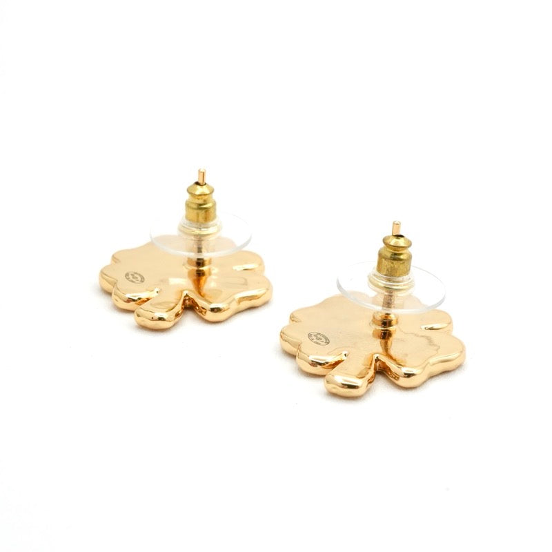 Chanel Earrings Gold Black Coco Mark Clover