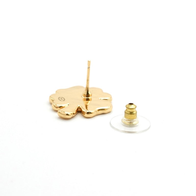 Chanel Earrings Gold Black Coco Mark Clover
