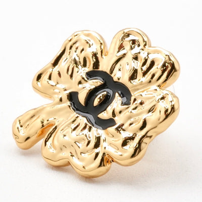 Chanel Earrings Gold Black Coco Mark Clover