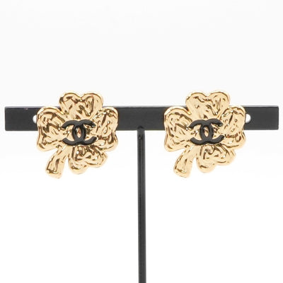 Chanel Earrings Gold Black Coco Mark Clover