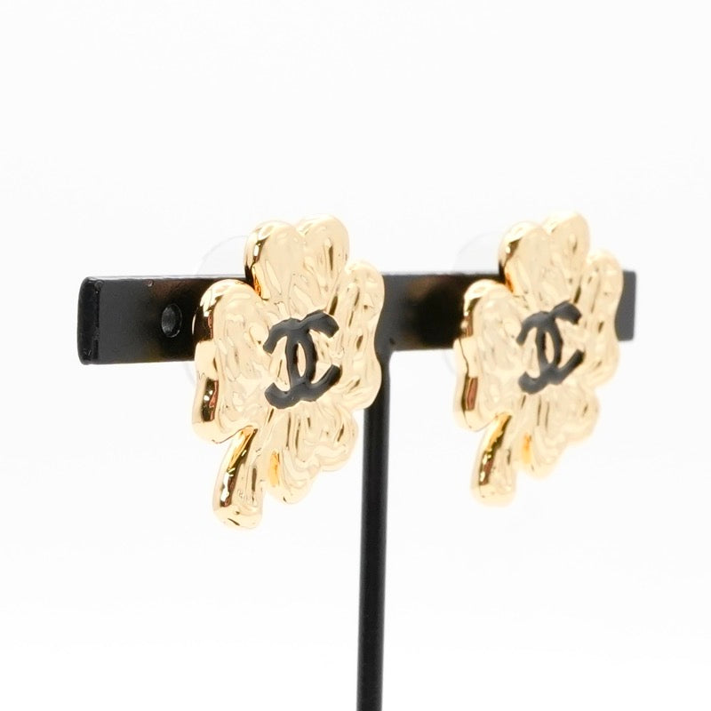 Chanel Earrings Gold Black Coco Mark Clover