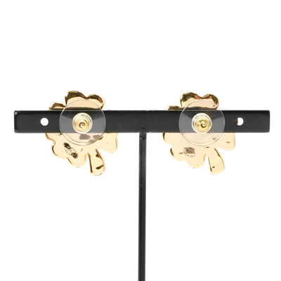 Chanel Earrings Gold Black Coco Mark Clover
