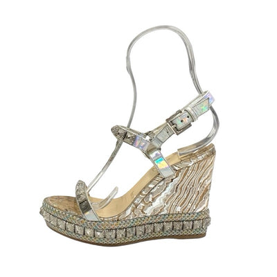 クリスチャンルブタン Christian Louboutin ピラリヤド サンダル 靴 シューズ レザー コルク シルバー オーロラ スタッズ ウェッジソール ストラップ