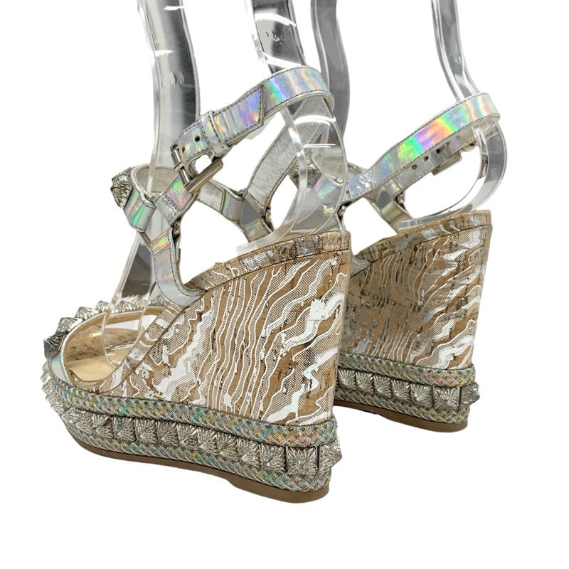 クリスチャンルブタン Christian Louboutin ピラリヤド サンダル 靴 シューズ レザー コルク シルバー オーロラ スタッズ ウェッジソール ストラップ