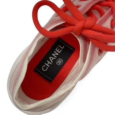 シャネル CHANEL スニーカー 靴 シューズ メッシュ ファブリック レッド ホワイト 未使用 ココマーク