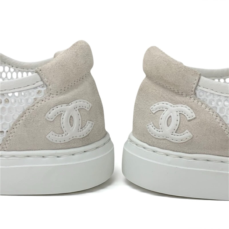 シャネル CHANEL スニーカー 靴 シューズ スエード ベージュ ホワイト ココマーク メッシュ