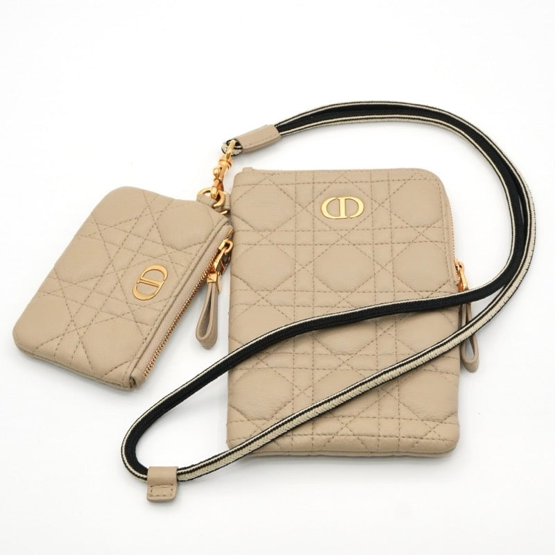 クリスチャンディオール CHRISTIAN DIOR 携帯・スマホアクセサリー ベージュ ゴールド ブラック レディディオール カナージュ ディオールカロ フォンケース モバイルポーチ ポシェット コインケース
