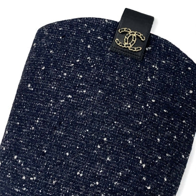 シャネル CHANEL ブーツ ロングブーツ 靴 シューズ ツイード レザー ネイビー ブラック ココマーク チェーン