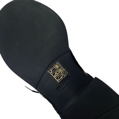 プラダ PRADA ブーツ ロングブーツ 靴 シューズ メッシュ レザー ブラック 黒 トライアングルロゴ レースアップ