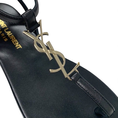 サンローラン SAINT LAURENT カサンドラ サンダル 靴 シューズ レザー ブラック 黒 ゴールド YSL金具 ストラップ トングサンダル