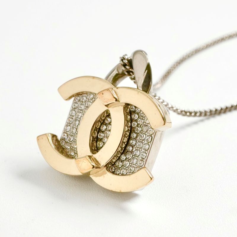 シャネル CHANEL ネックレス ペンダント チョーカー ゴールド シルバー ココマーク パドロック ラインストーン