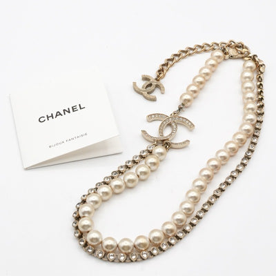 シャネル CHANEL ネックレス ペンダント チョーカー ゴールド ホワイト ココマーク パール ラインストーン